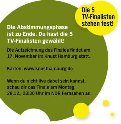 ie Abstimmung hat
begonnen! Jede Woche suchen 
wir einen TV-Finalisten